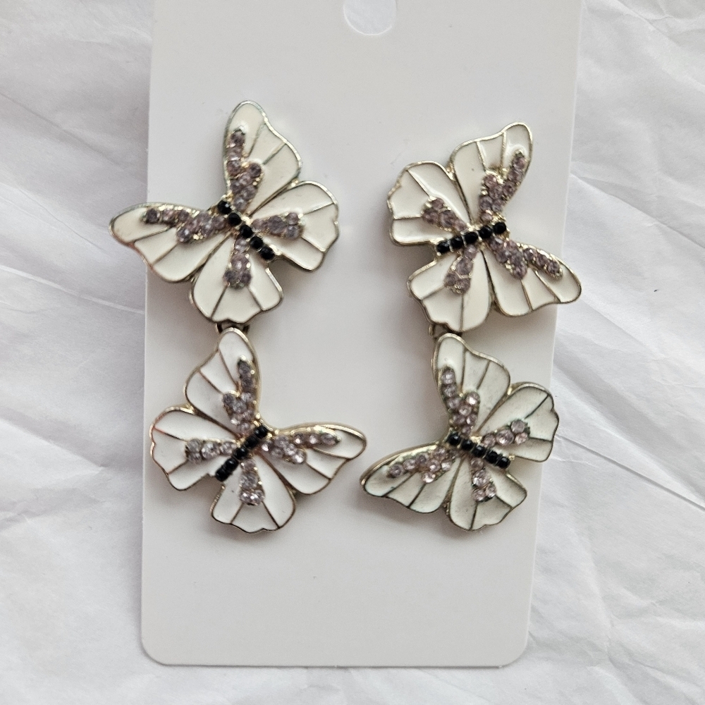 Butterfly Earrings Gold and White